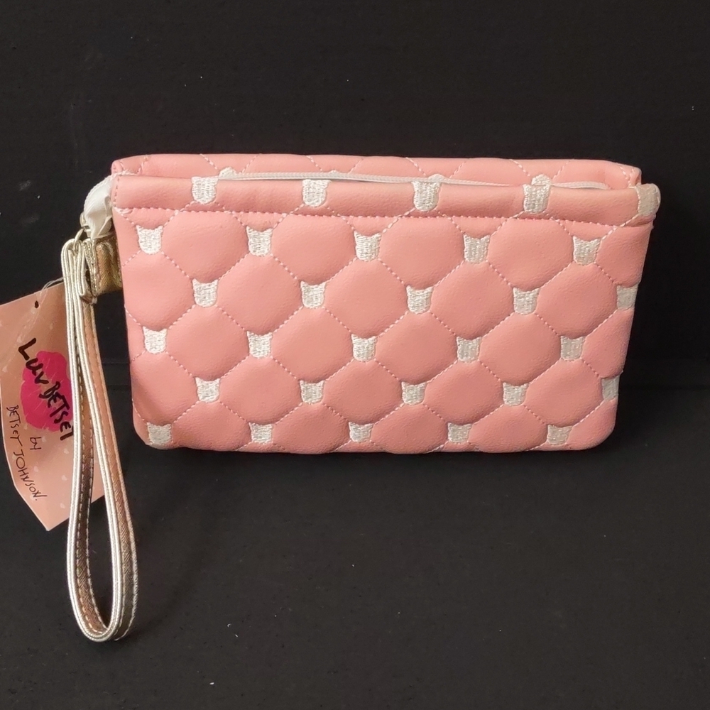 LUV BETSEY by BETSEY Johnson Double pouch wristlet embroidered Cat face Coral - Picture 6 of 8